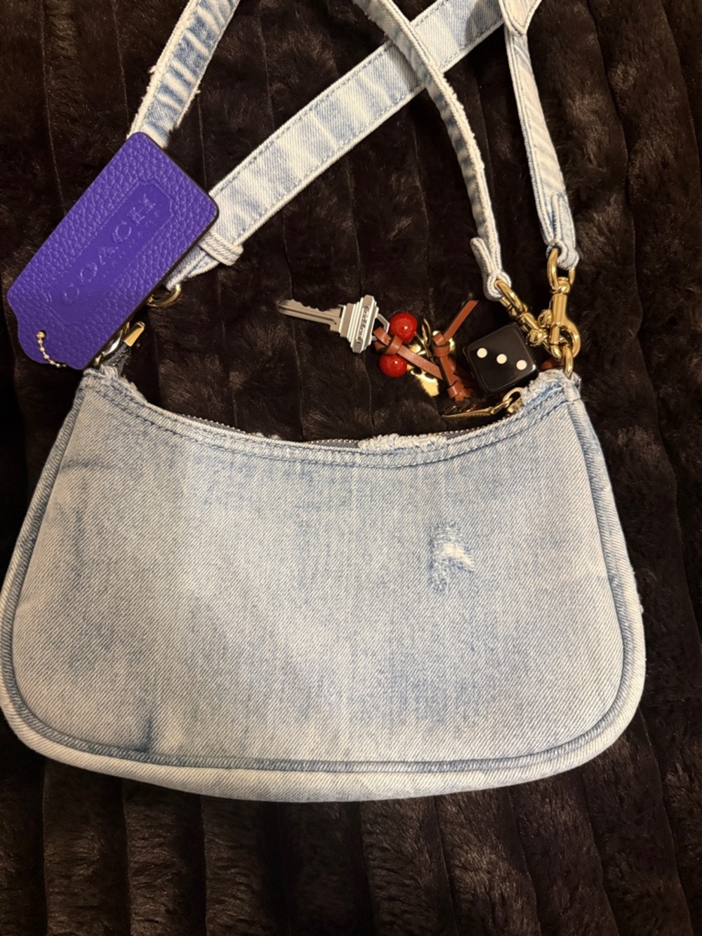 Coach Teri Shoulder Bag In Loved Denim With Charms - Picture 3 of 5